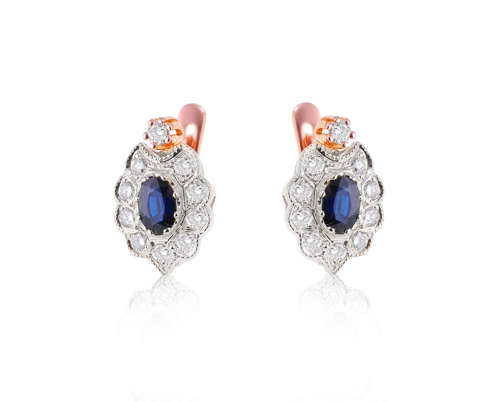 Золотые серьги с сапфирами 1.08ct и бриллиантами 0.75ct