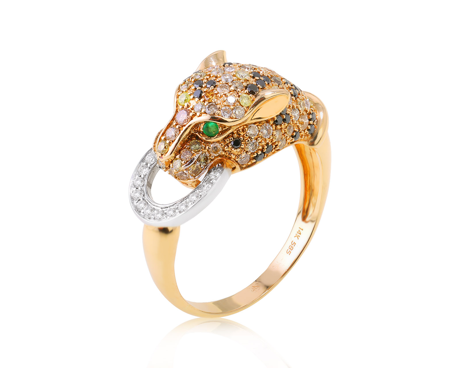 Золотое кольцо с бриллиантами 0.87ct и изумрудами 0.02ct