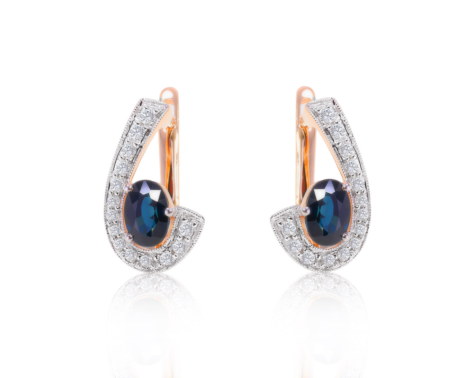 Модные золотые серьги с сапфирами 1.22ct
