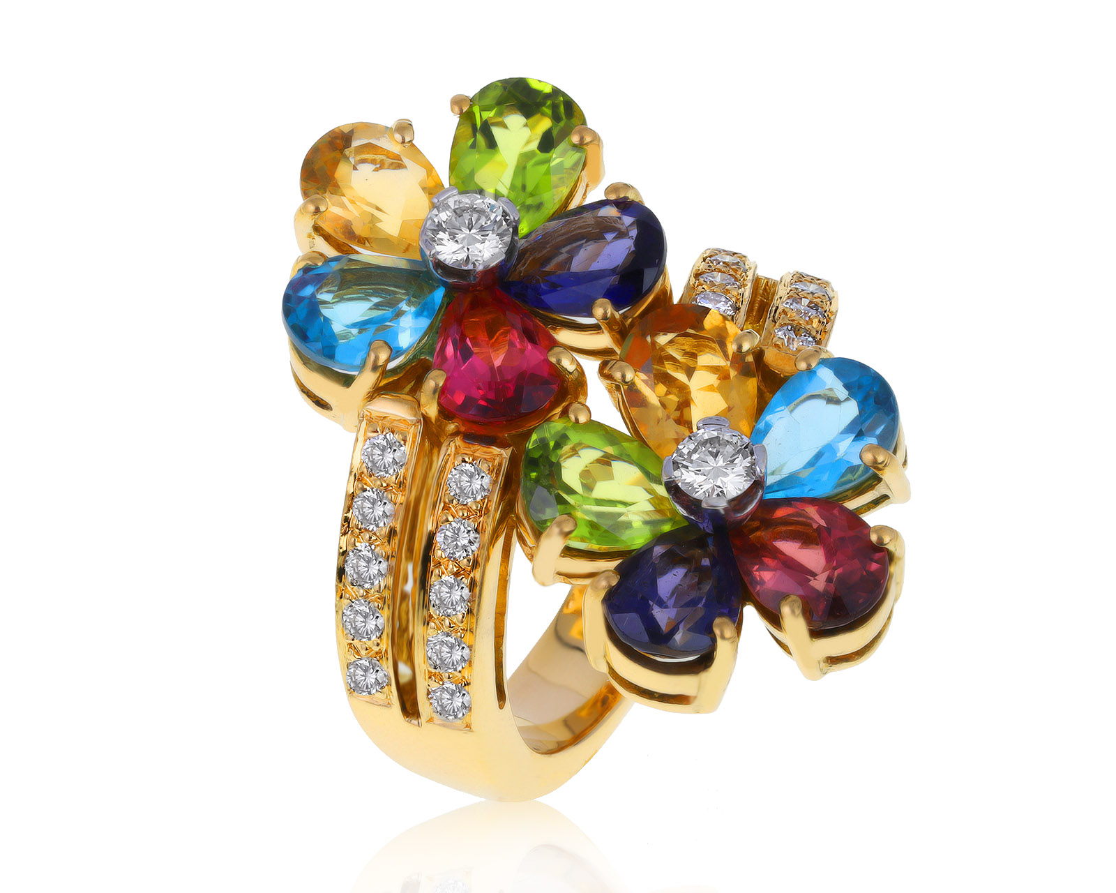 Коктейльное золотое кольцо с цветными камнями 3.91ct 170721/11