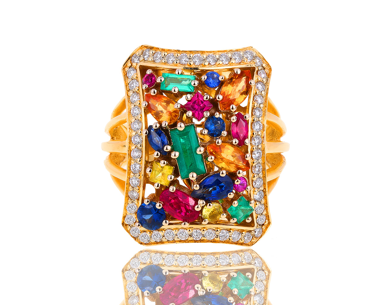 Яркое золотое кольцо с бриллиантами и сапфирами 1.79ct 150818/4