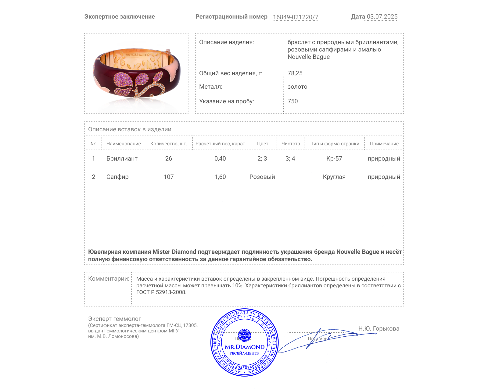 Оригинальный золотой браслет с сапфирами 1.60ct Nouvelle Bague