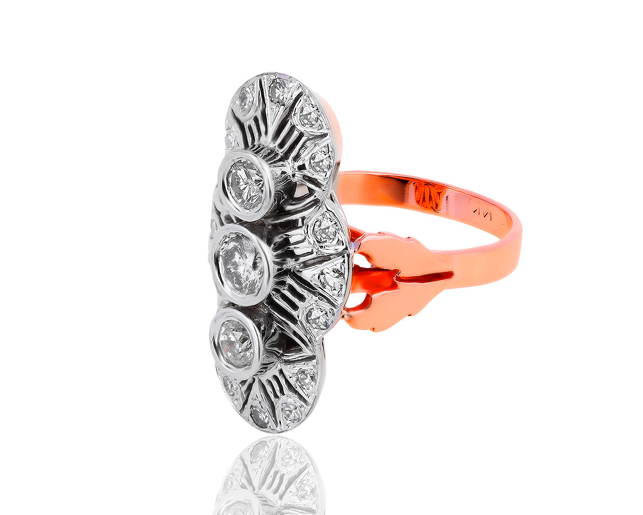 Винтажное золотое кольцо с бриллиантами 1.18ct 170719/2