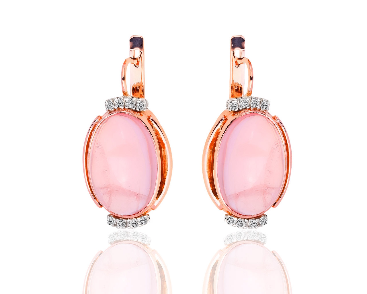 Золотые серьги с морганитами и бриллиантами 0.32ct 171018/7 Золотые серьги с морганитами и бриллиантами 0.32ct 171018/7