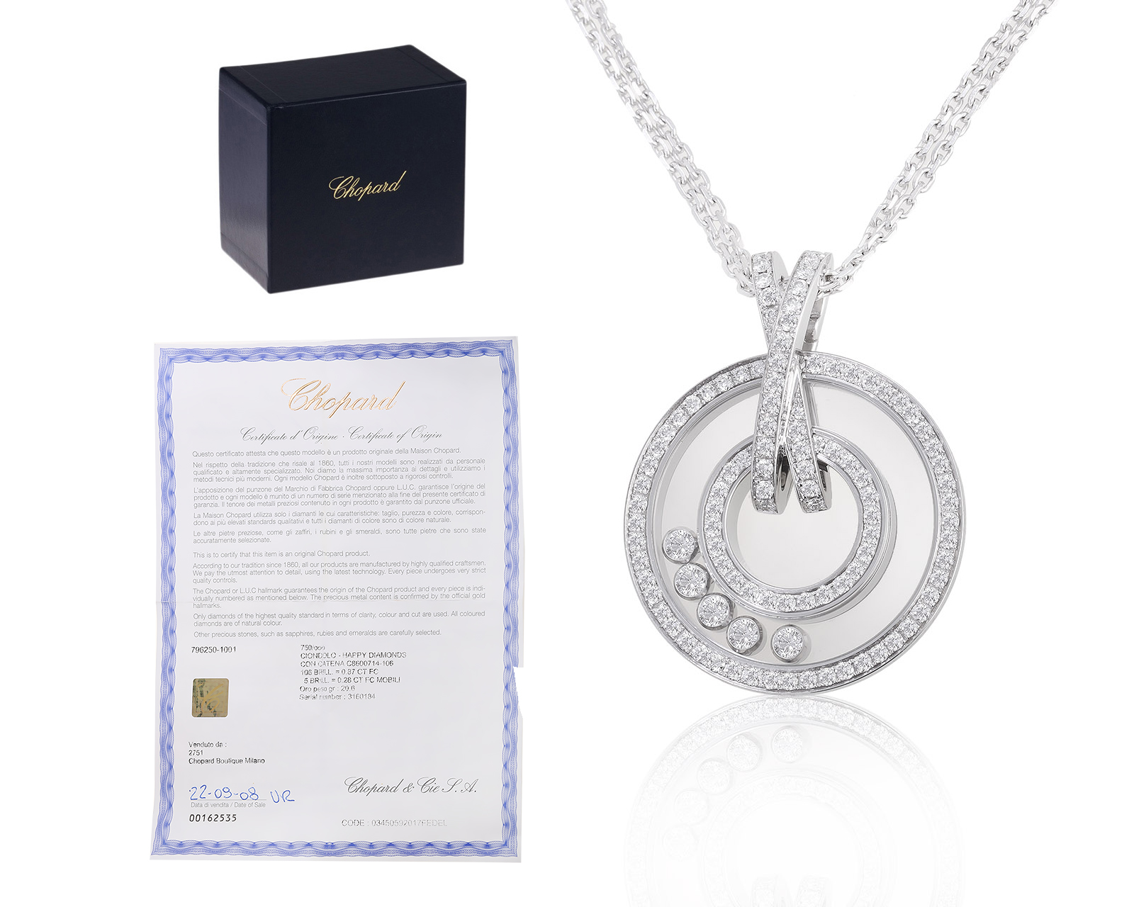 Оригинальный золотой кулон Chopard Happy Diamonds