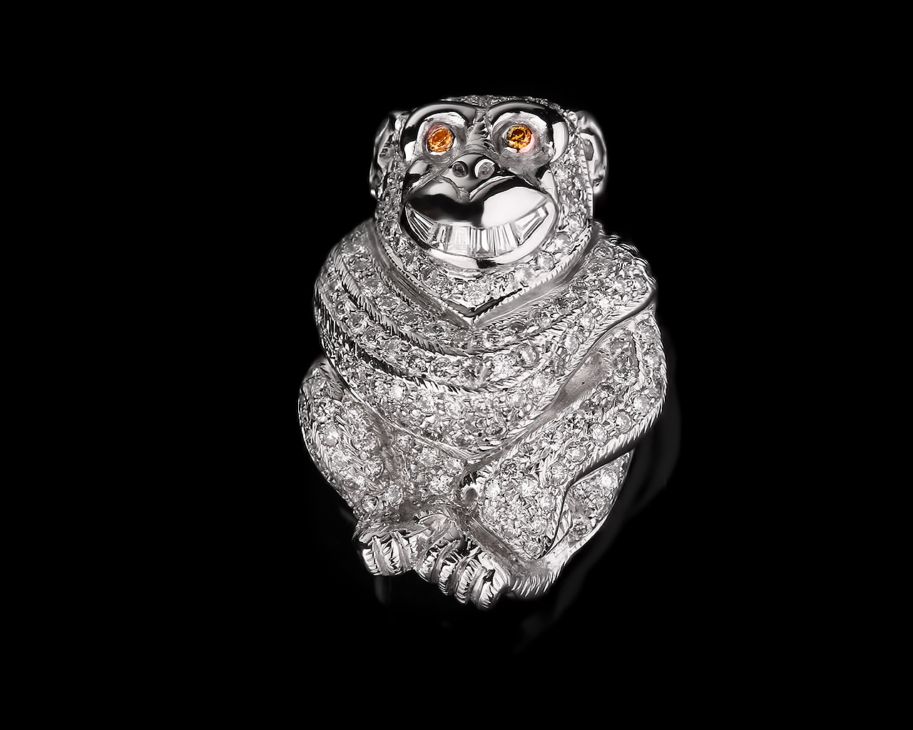 Золотая подвеска обезьянка с бриллиантами 0.74ct 180717/3