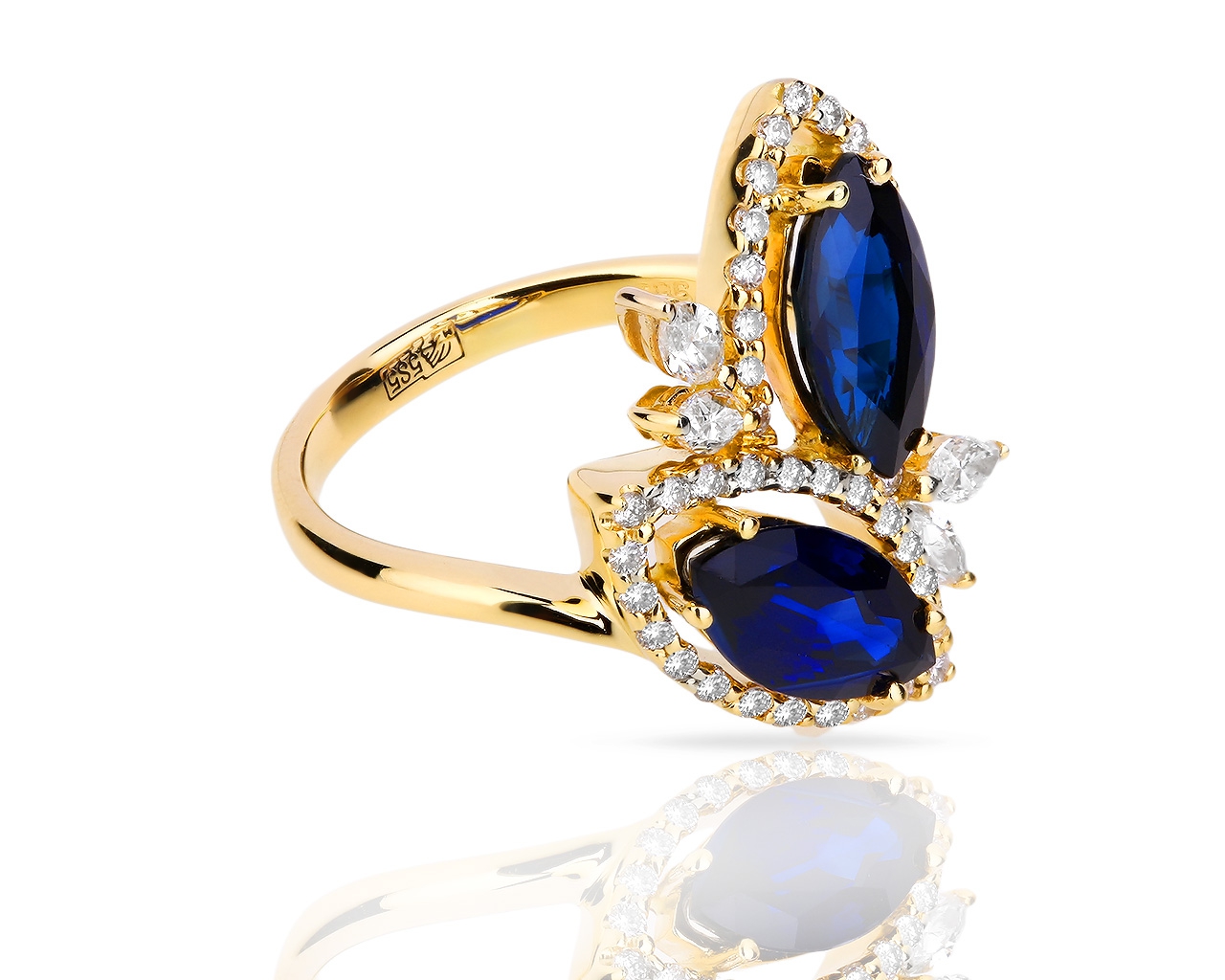 Золотое кольцо с сапфирами и бриллиантами 0.44ct