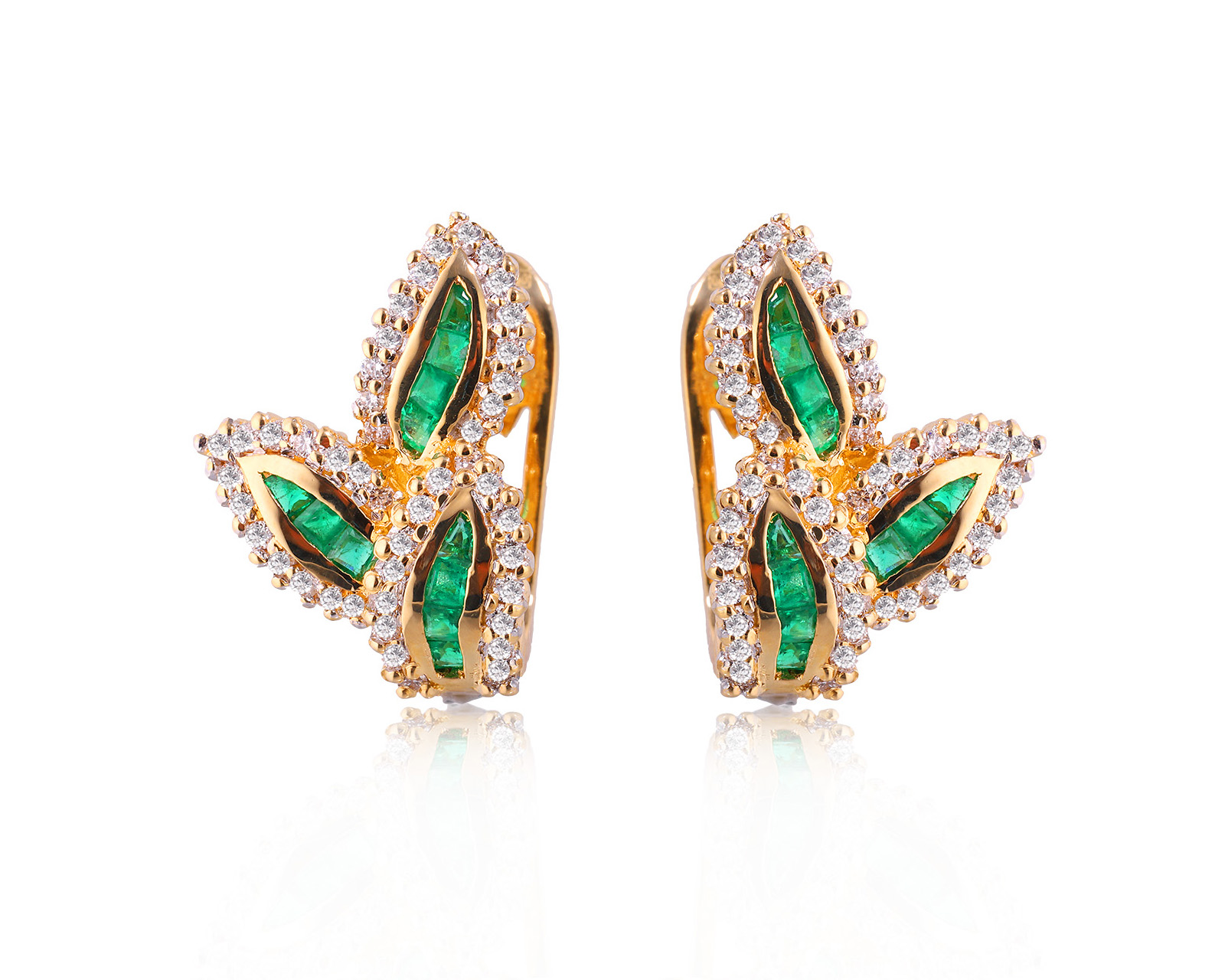 Золотые серьги с изумрудами 0.46ct и бриллиантами 0.45ct 170425/2