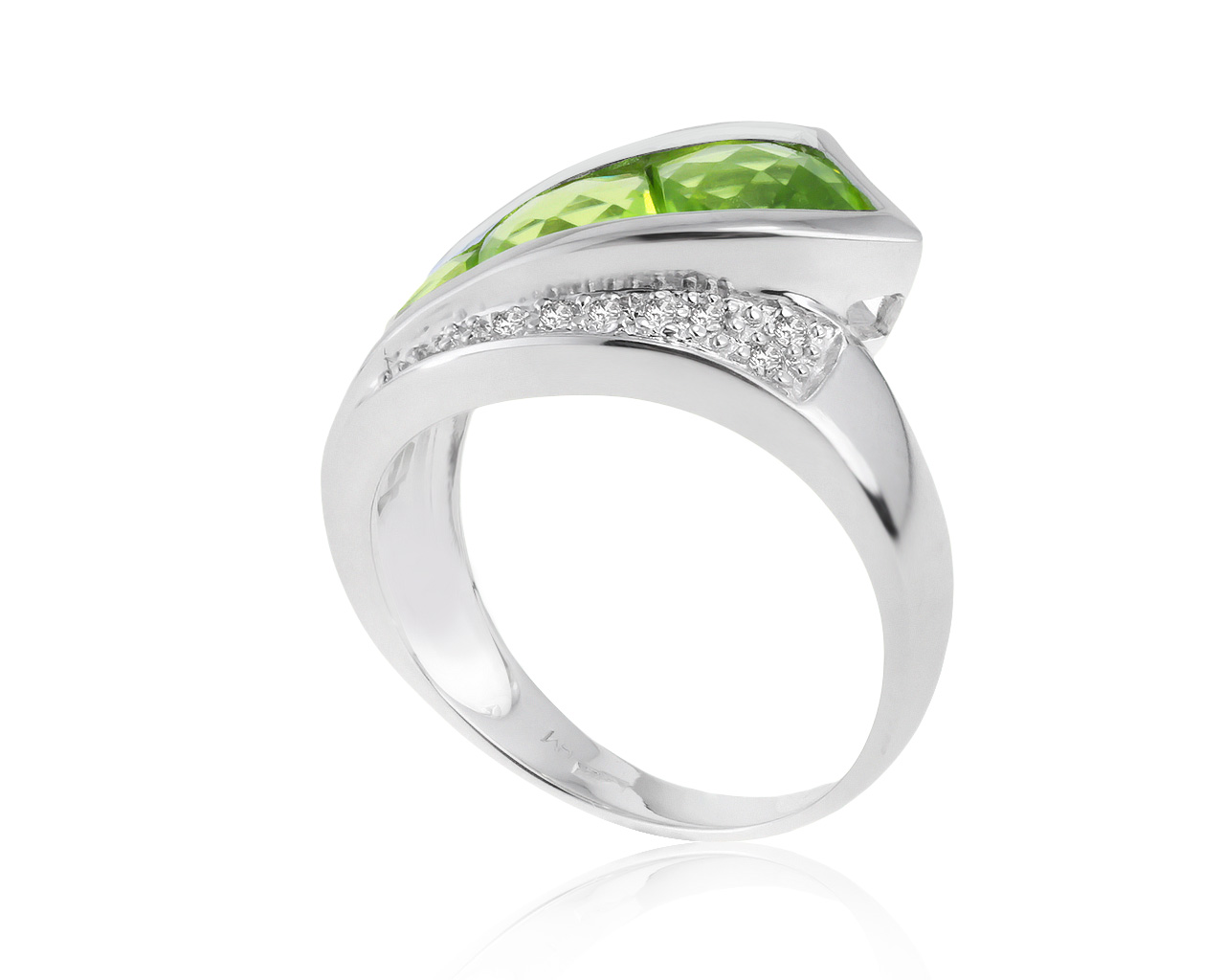 Роскошное золотое кольцо с хризолитами 3.35ct 040321/1