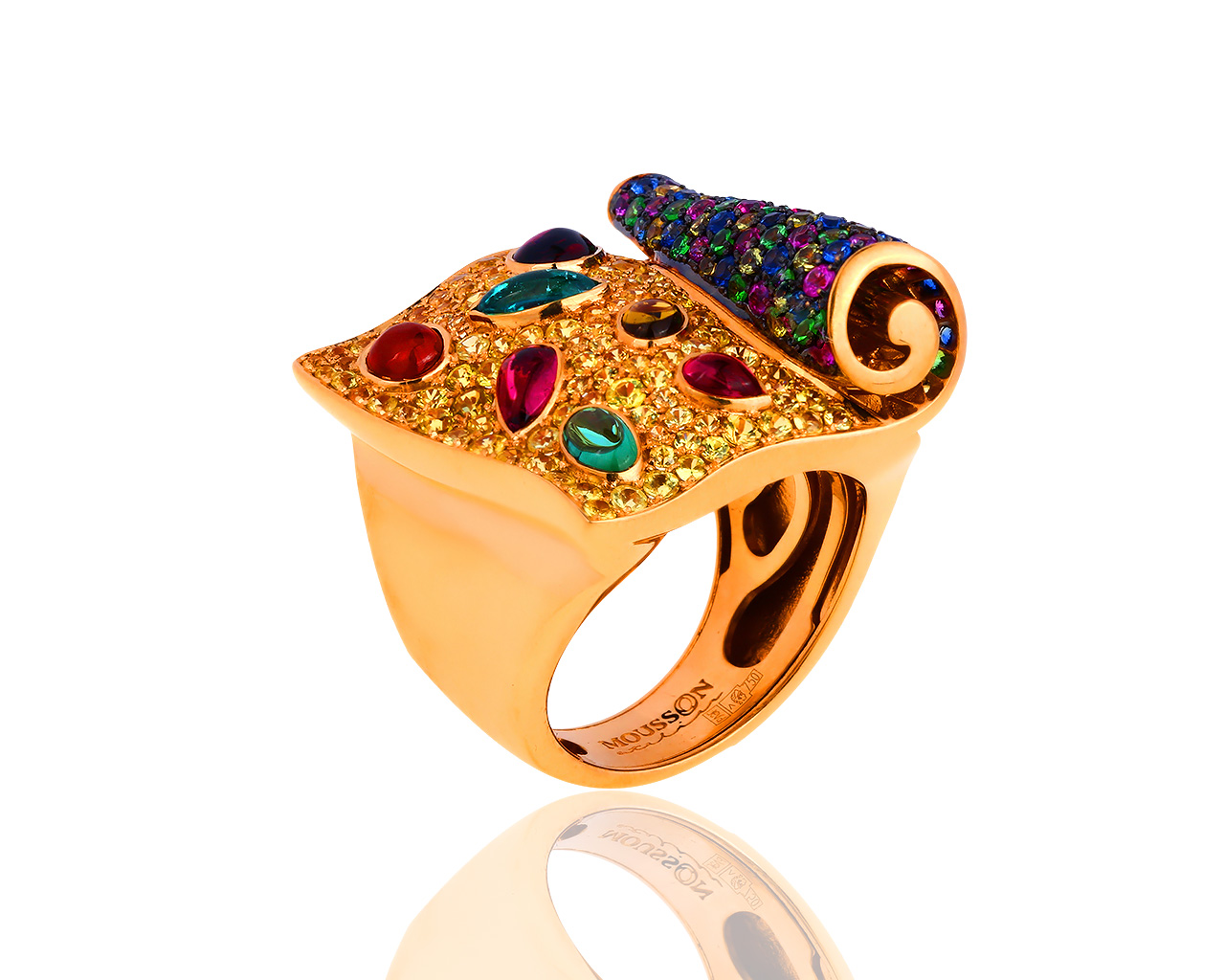 Яркое золотое кольцо с цветными камнями Mousson Magic Carpet