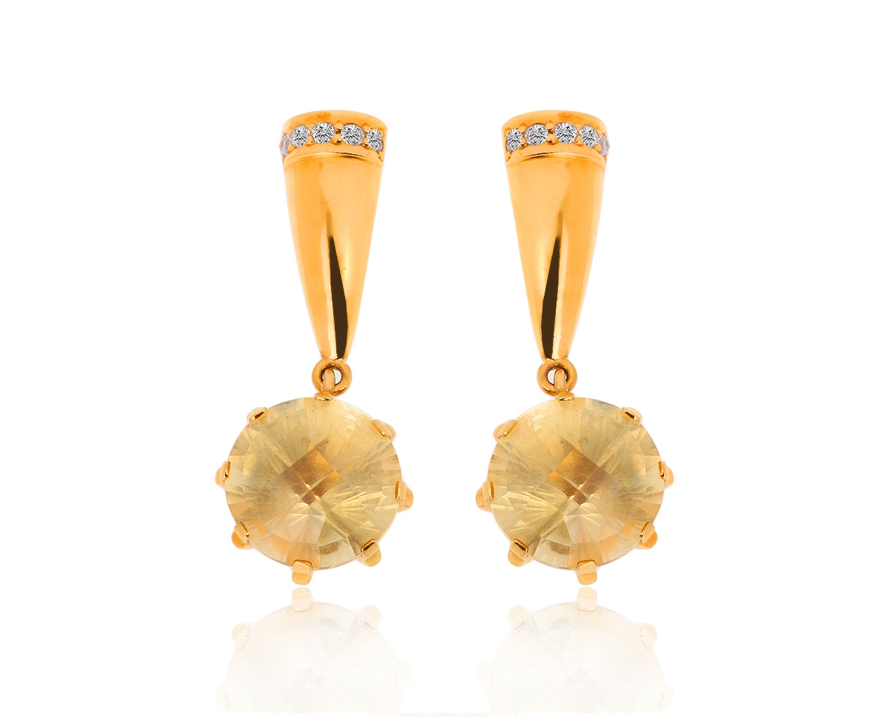 Золотые серьги с цитринами и бриллиантами 0.15ct 231218/4