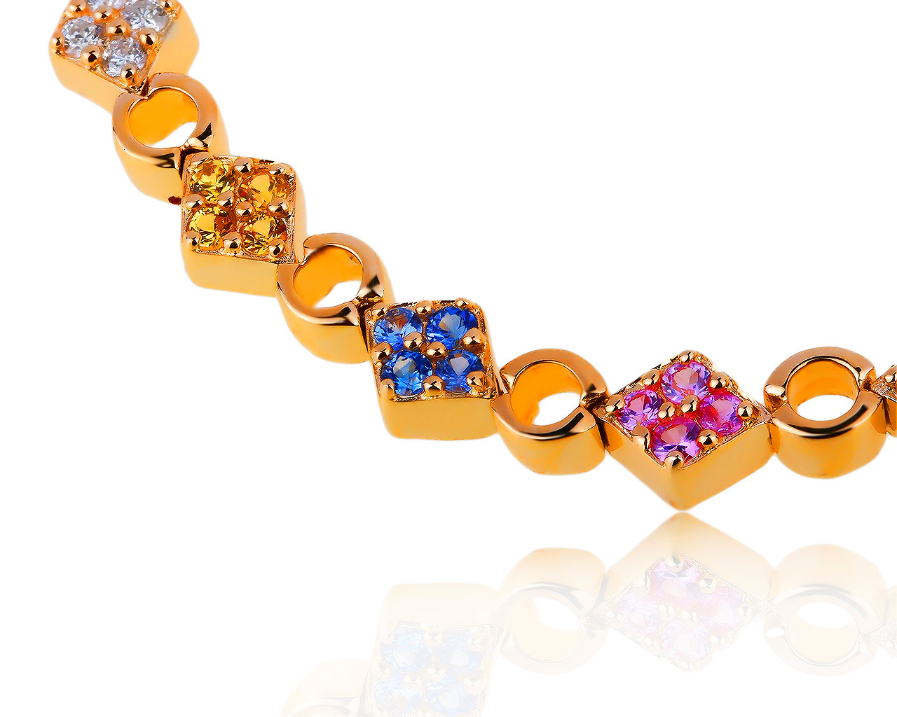 Коктейльный золотой браслет с бриллиантами 0.60ct и сапфирами 2.11ct