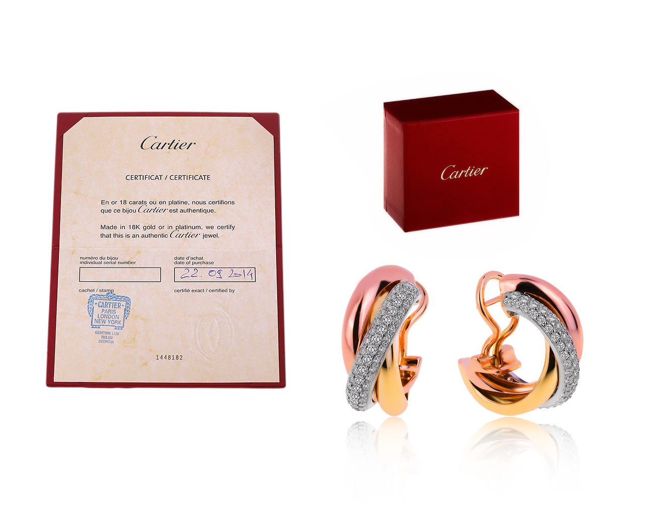 Оригинальные золотые серьги с бриллиантами 1.60ct Cartier
