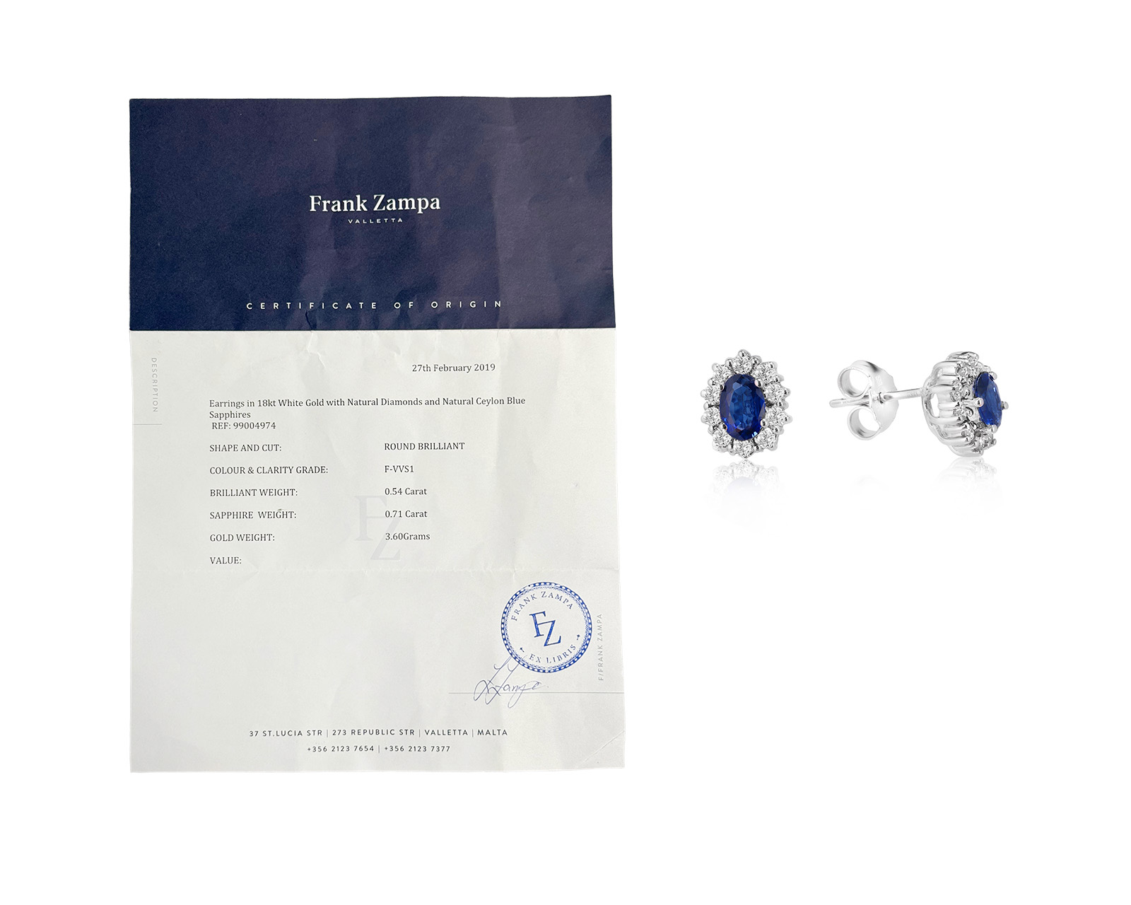 Оригинальные золотые серьги с сапфирами 0.71ct Frank Zampa