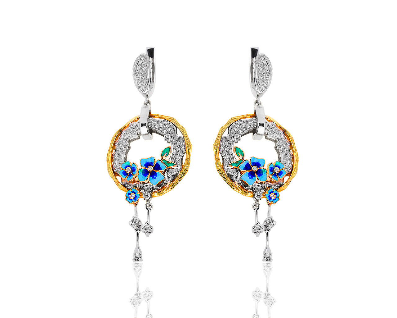 Золотые серьги с эмалями и бриллиантами 1.54ct 241118/2