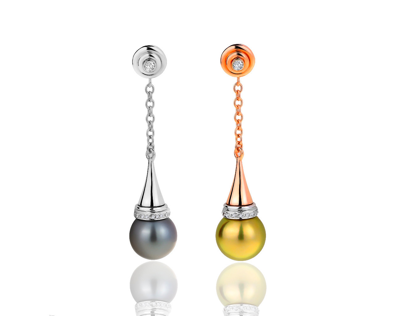 Оригинальные золотые серьги с жемчугом и бриллиантами 0.30ct Oro Trend 090819/25
