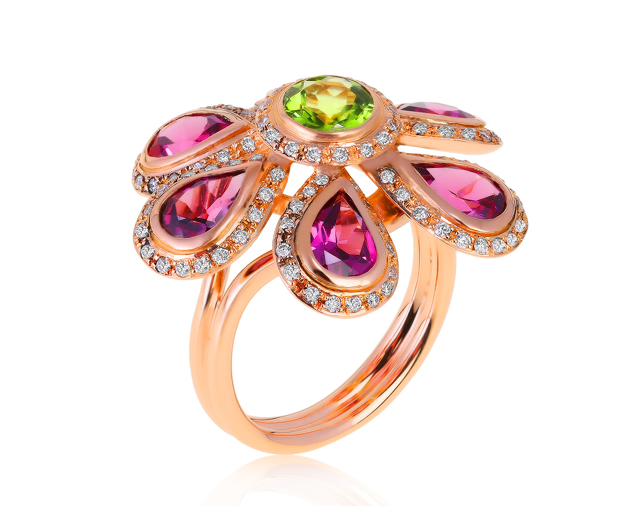 Коктейльное золотое кольцо с турмалинами 4.10ct 210321/3