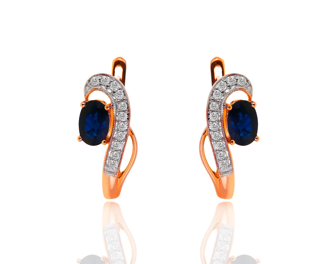 Золотые серьги с бриллиантами 0.13ct и сапфирами 1.02ct 021017/4