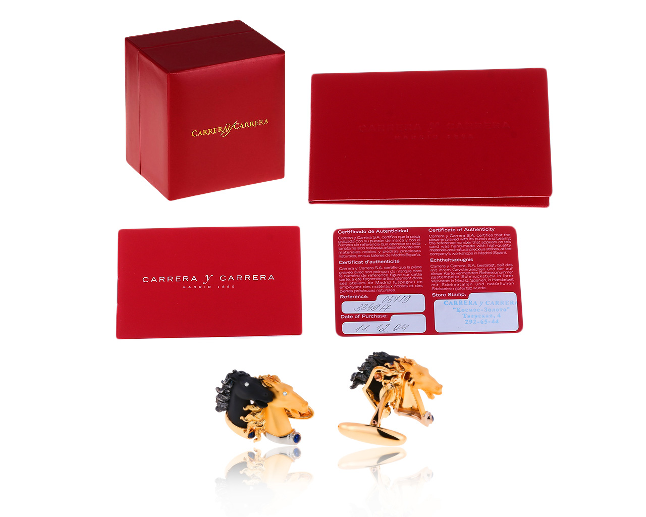 Оригинальные золотые запонки с сапфирами 0.24ct Carrera y Carrera