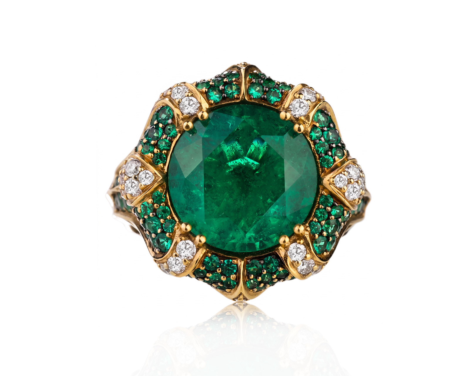 Оригинальное золотое кольцо с изумрудами 6.92ct Lykov`s Jewellery