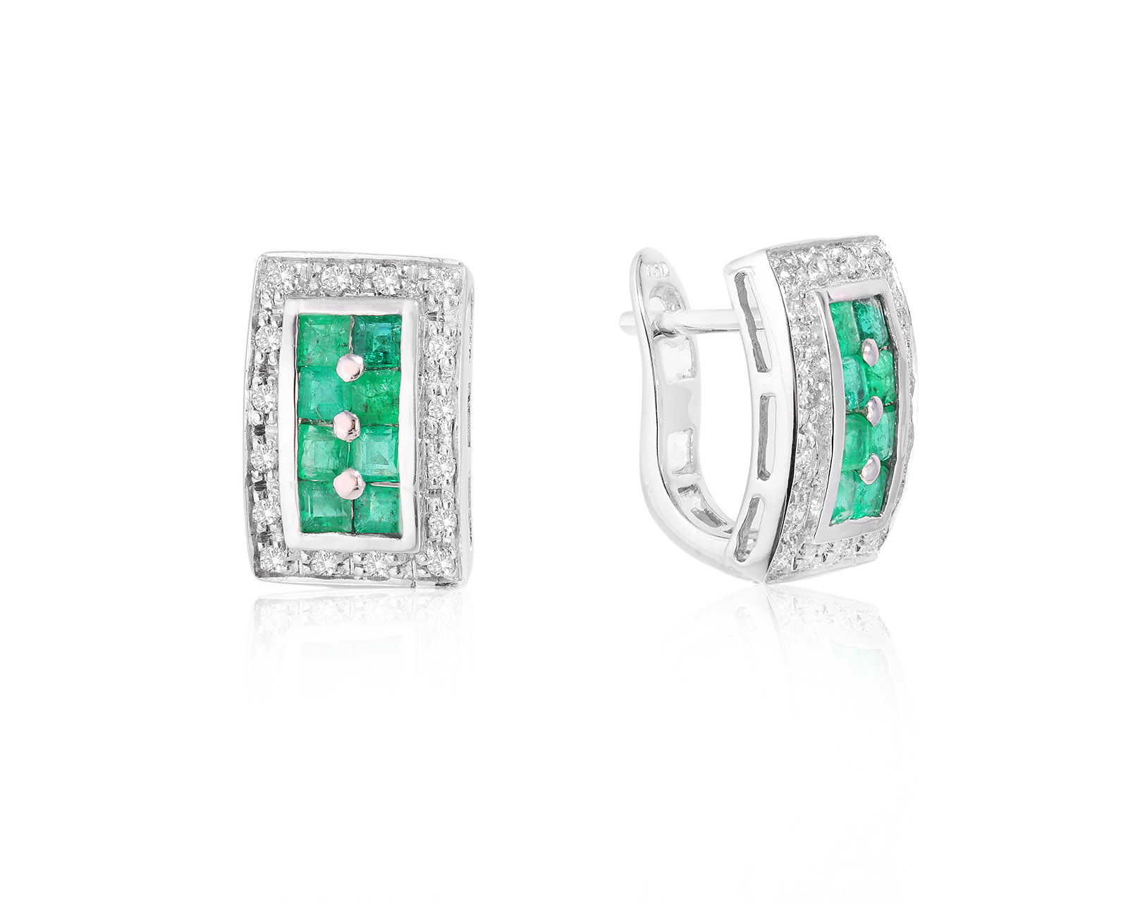 Золотые серьги с изумрудами 0.80ct и бриллиантами 0.20ct
