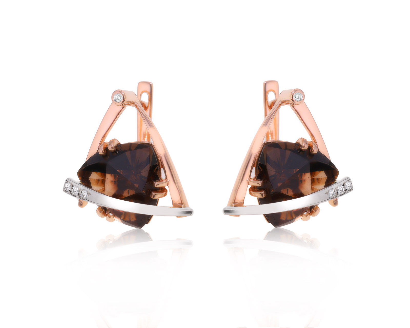Золотые серьги с кварцем 9.20ct и бриллиантами 0.11ct 080824/1 Золотые серьги с кварцем 9.20ct и бриллиантами 0.11ct 080824/1