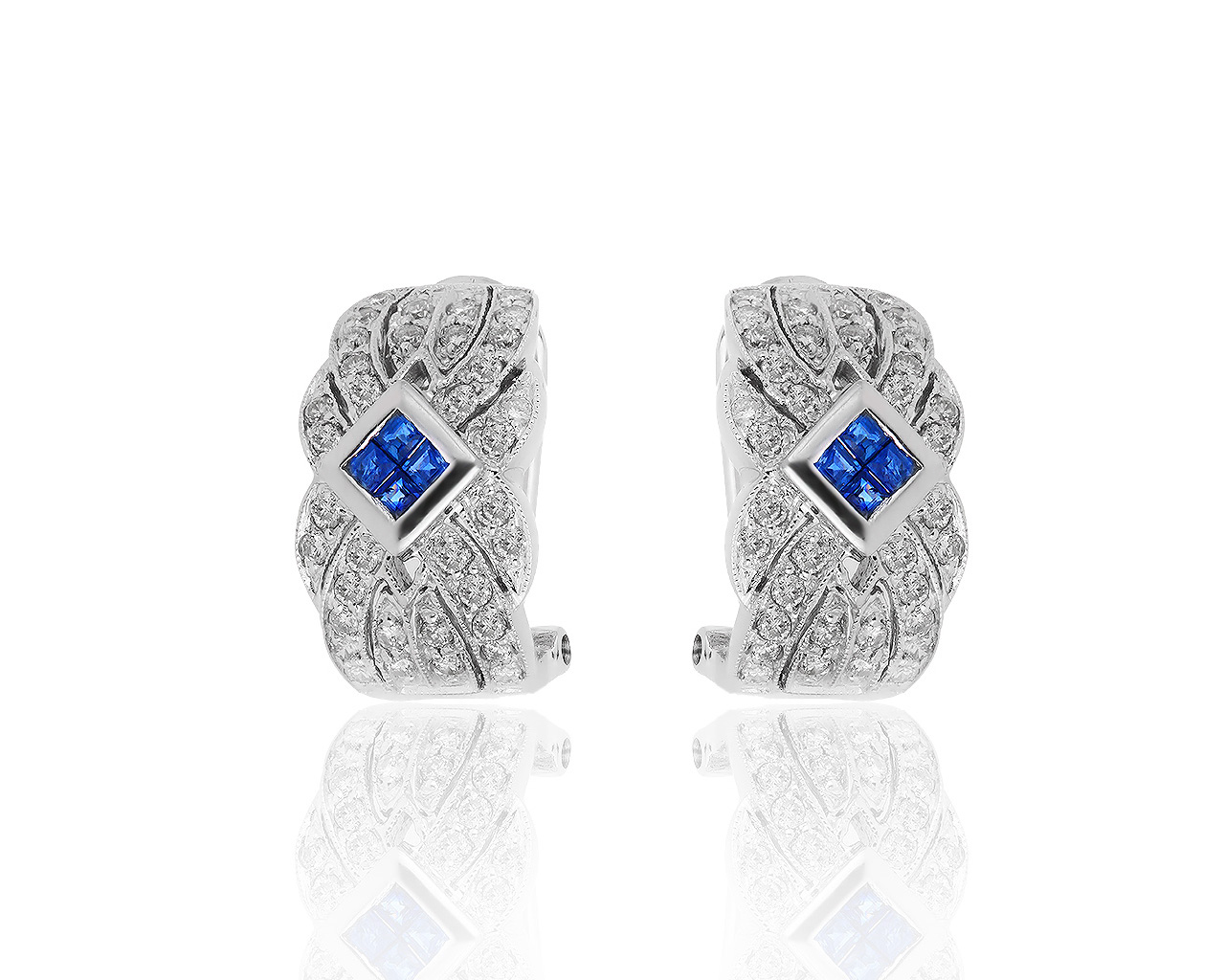 Золотые серьги с бриллиантами 0.73ct и сапфирами 0.31ct J.C. 060519/23