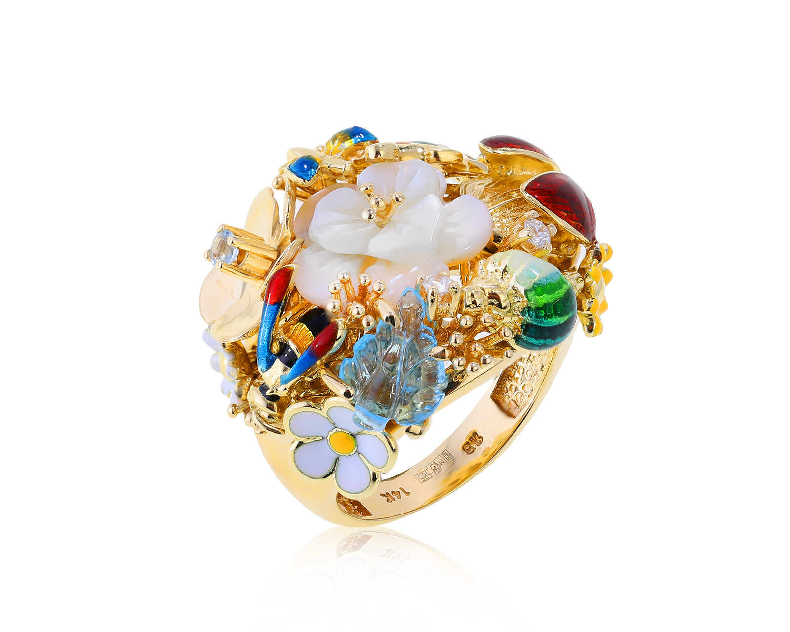 Оригинальное золотое кольцо с эмалью Roberto Bravo Noah`s Ark
