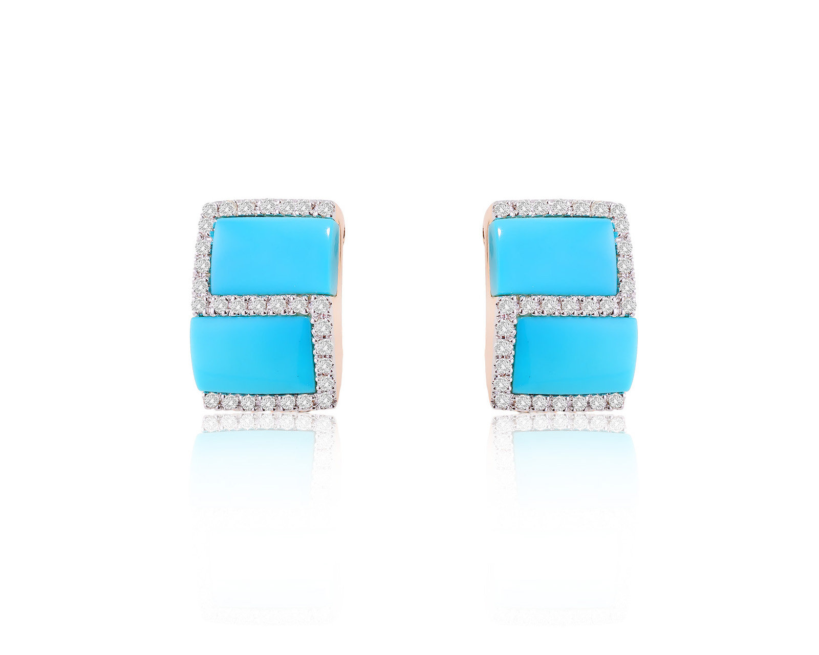 Золотые серьги с бирюзой 5.40ct и бриллиантами 0.35ct