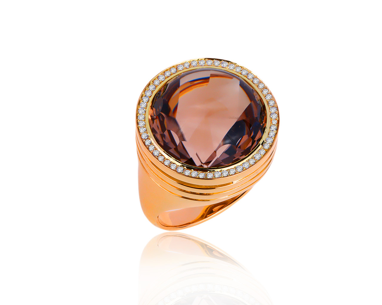 Великолепное золотое кольцо с дымчатым кварцем 16.85ct