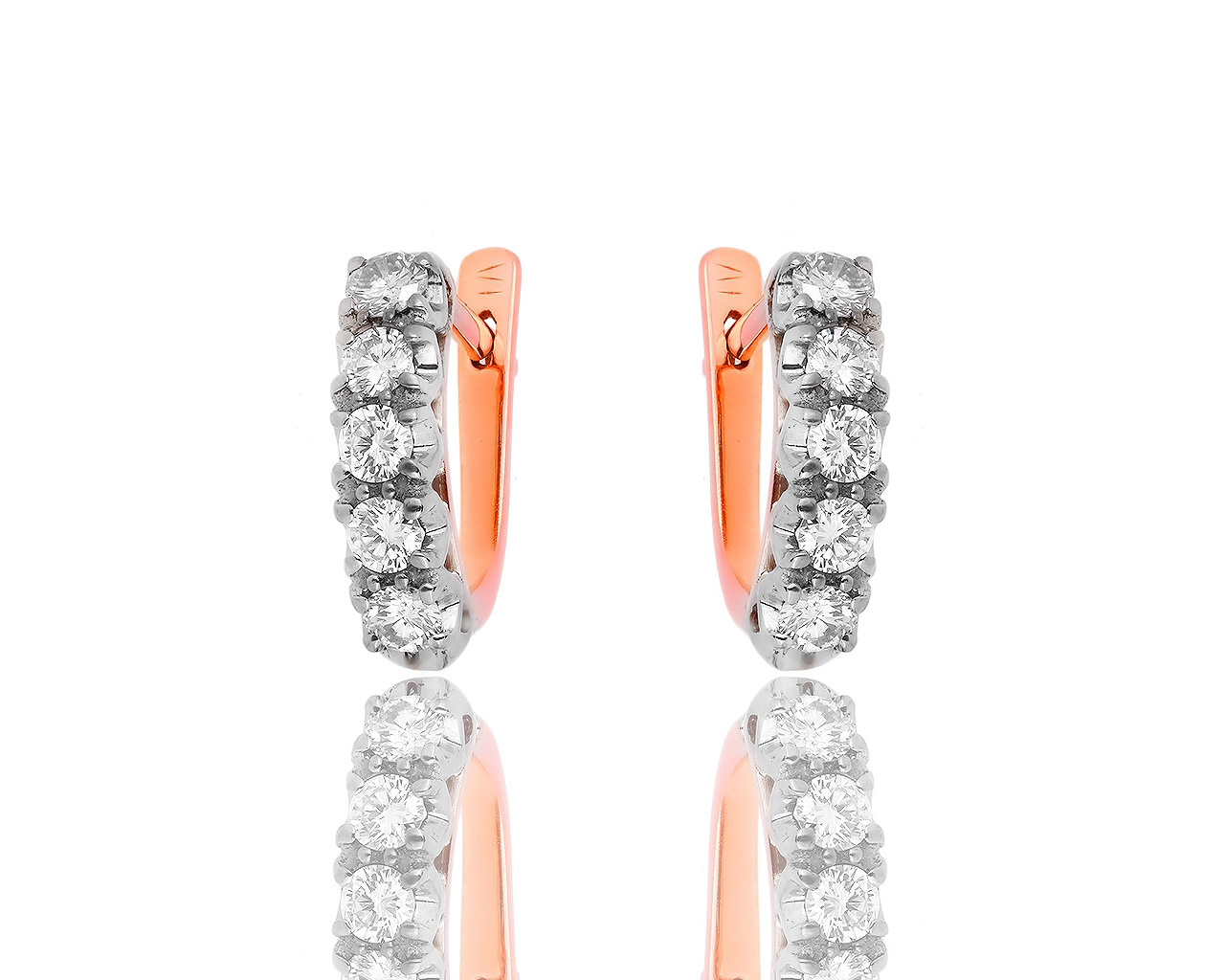 Золотые серьги с бриллиантовыми дорожками 1.15ct 010818/3