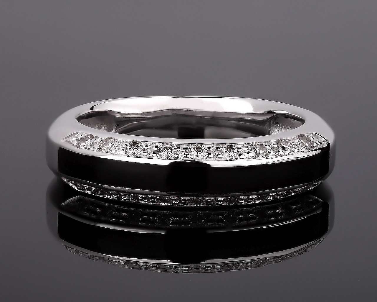 Золотое кольцо с черной эмалью и бриллиантами 0.21ct 070917/5