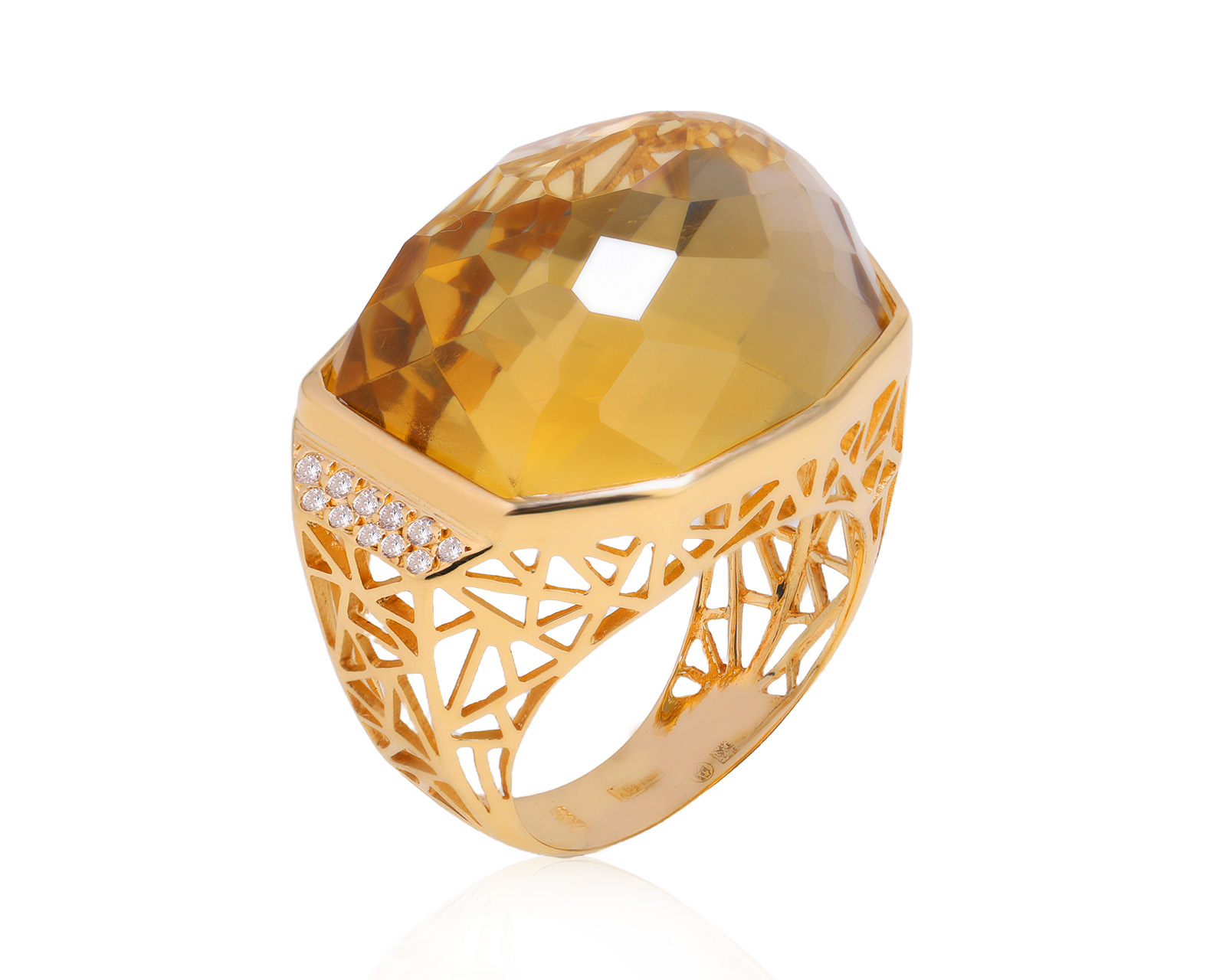 Золотое кольцо с цитрином 29.00ct и бриллиантами 0.09ct 060825/1