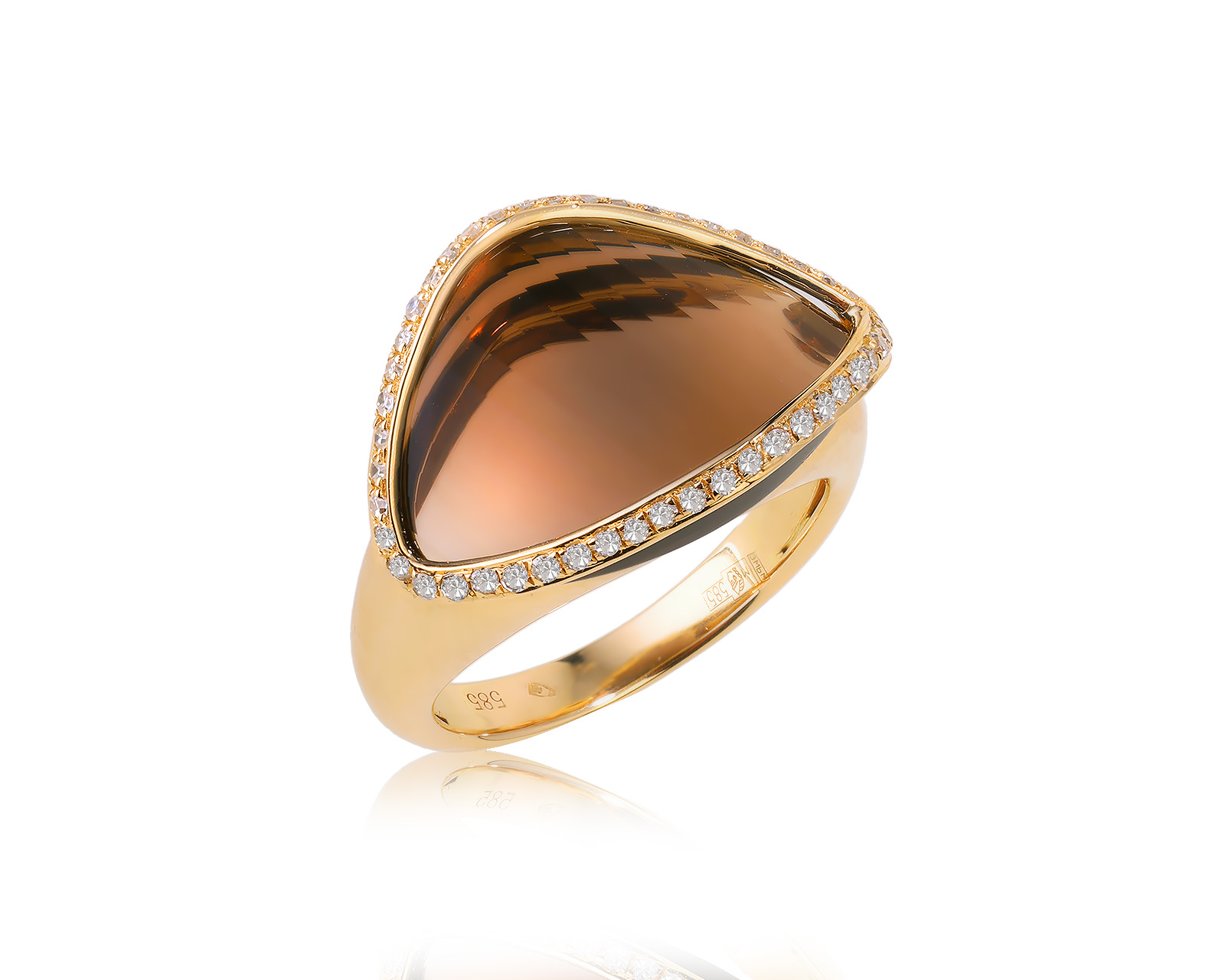 Золотое кольцо с дымчатым кварцем 8.60ct