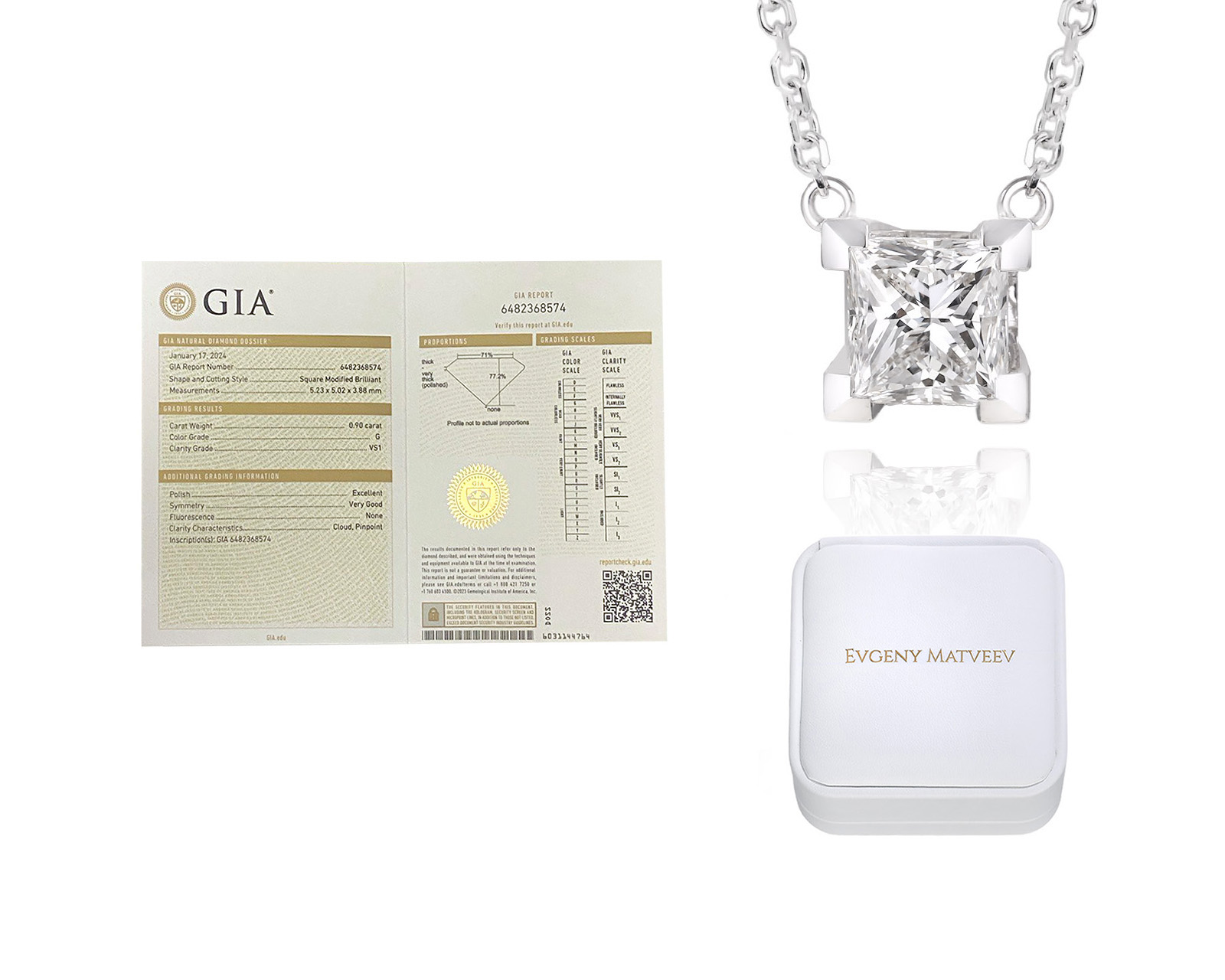 Золотое колье с бриллиантом 0.90ct Evgeny Matveev