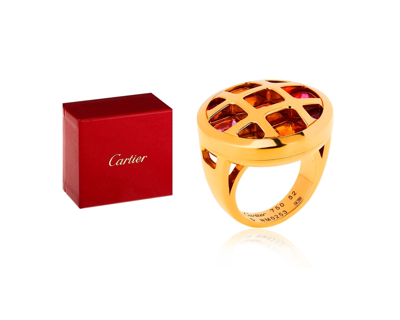 Яркое золотое кольцо с цветными камнями Cartier Pasha Multi-Gem