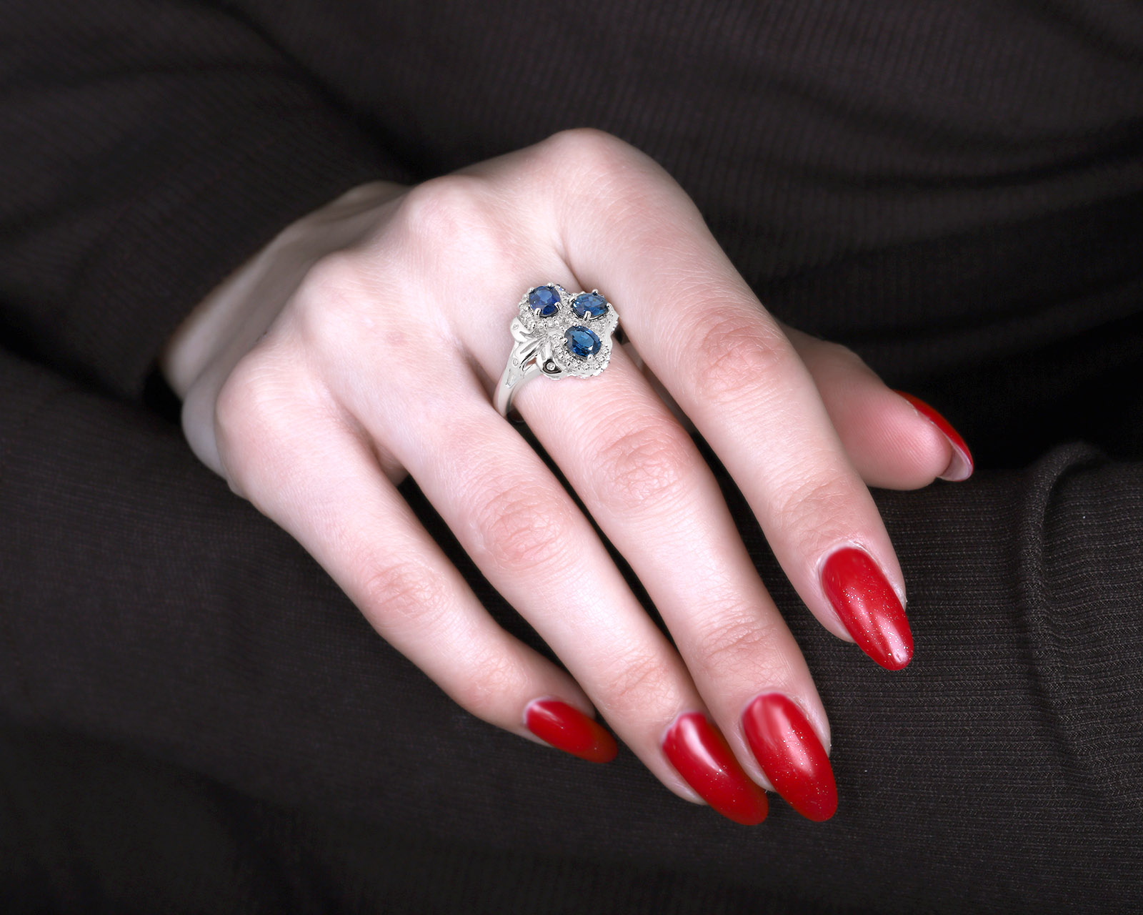 Золотое кольцо с сапфирами 1.45ct и бриллиантами 0.33ct