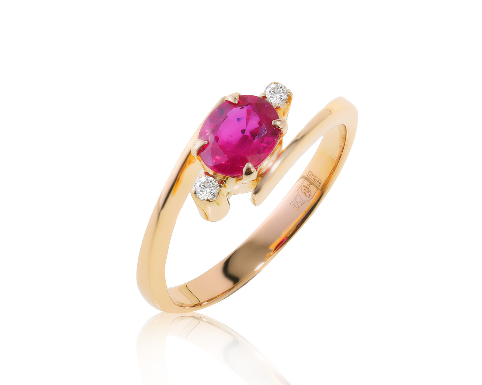 Золотое кольцо с рубином 0.72ct и бриллиантами 0.04ct