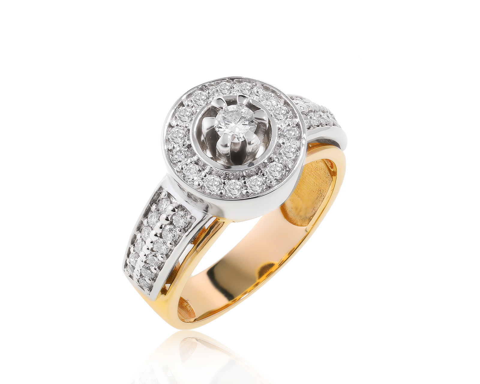 Богатое золотое кольцо с бриллиантами 0.40ct