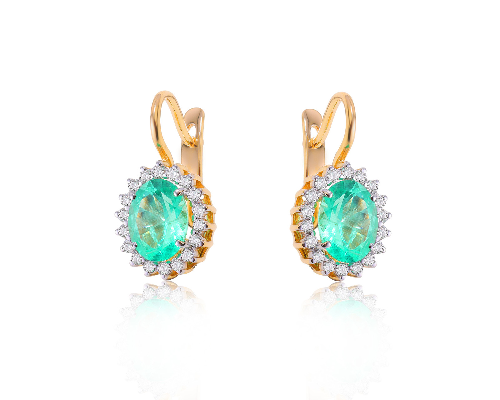 Золотые серьги с изумрудами 3.28ct и бриллиантами 0.45ct