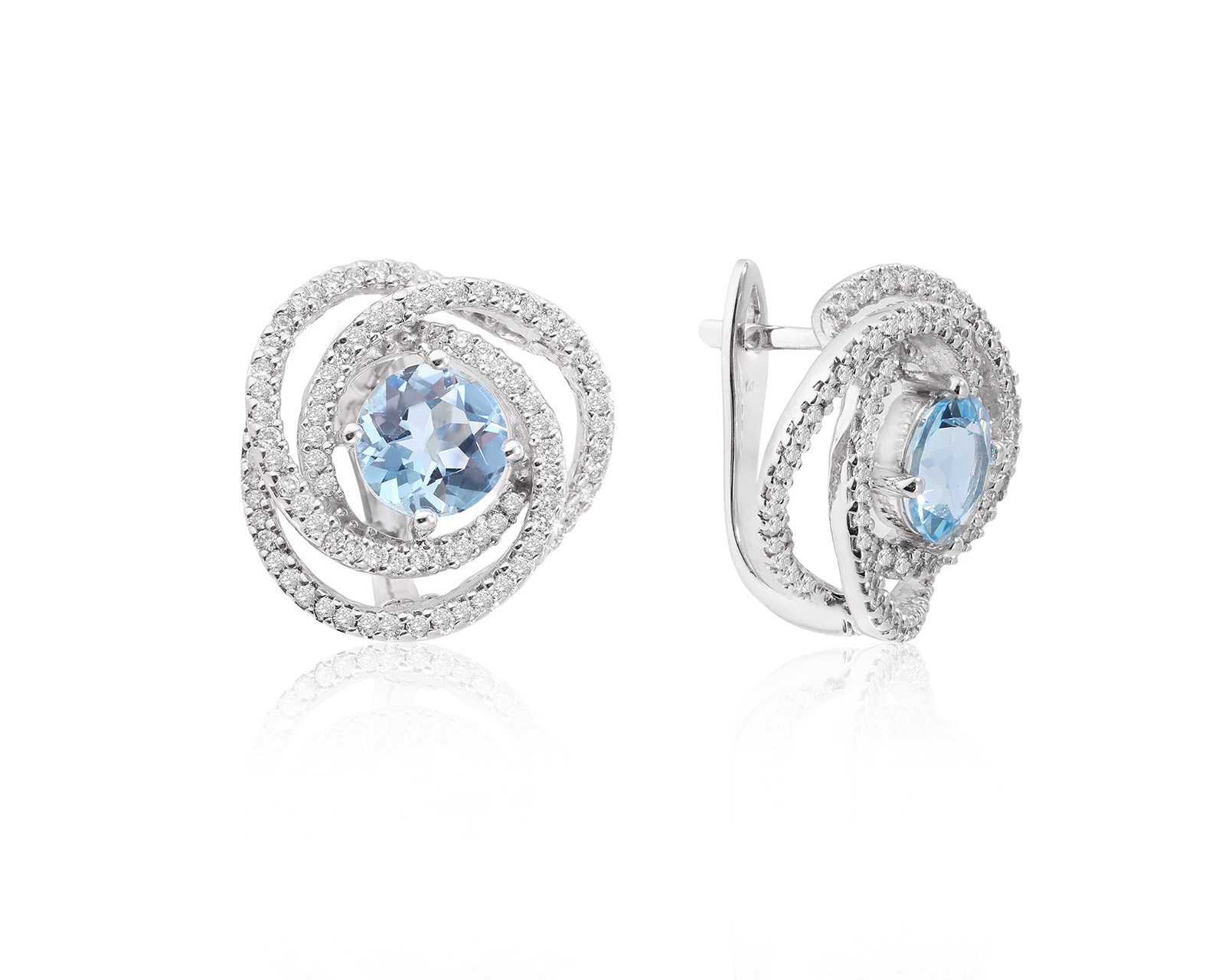 Золотые серьги с аквамаринами 2.21ct и бриллиантами 0.94ct