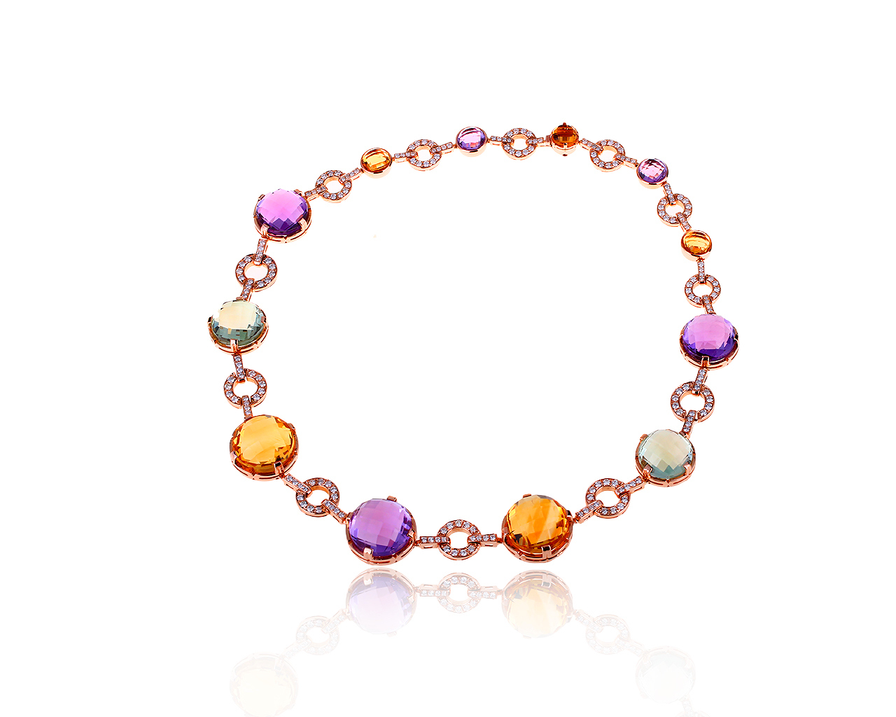 Прекрасное золотое колье с цветными камнями 115.68ct