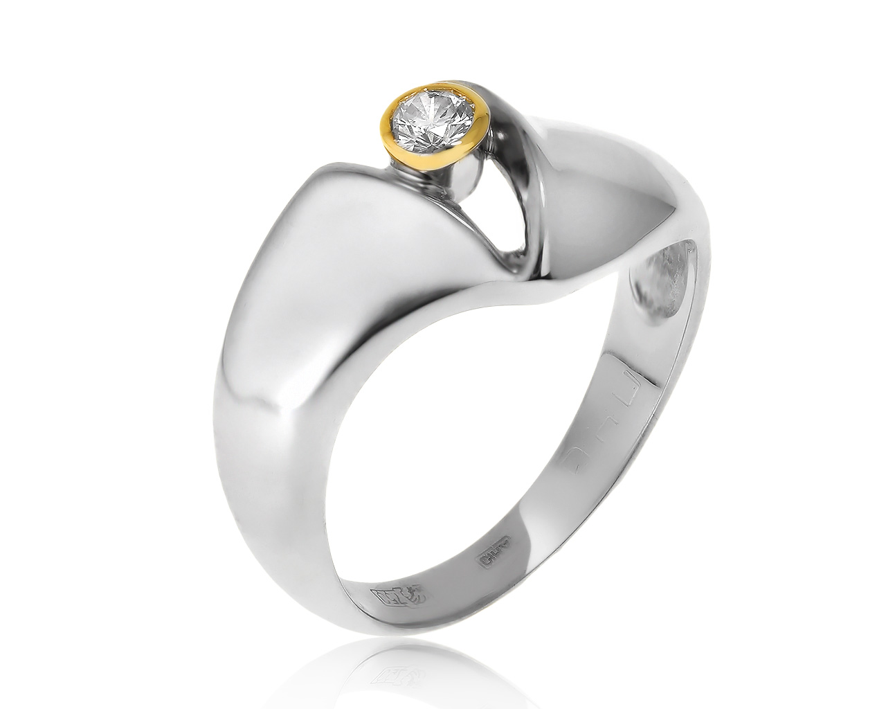 Солидное золотое кольцо с бриллиантом 0.14ct 271220/13