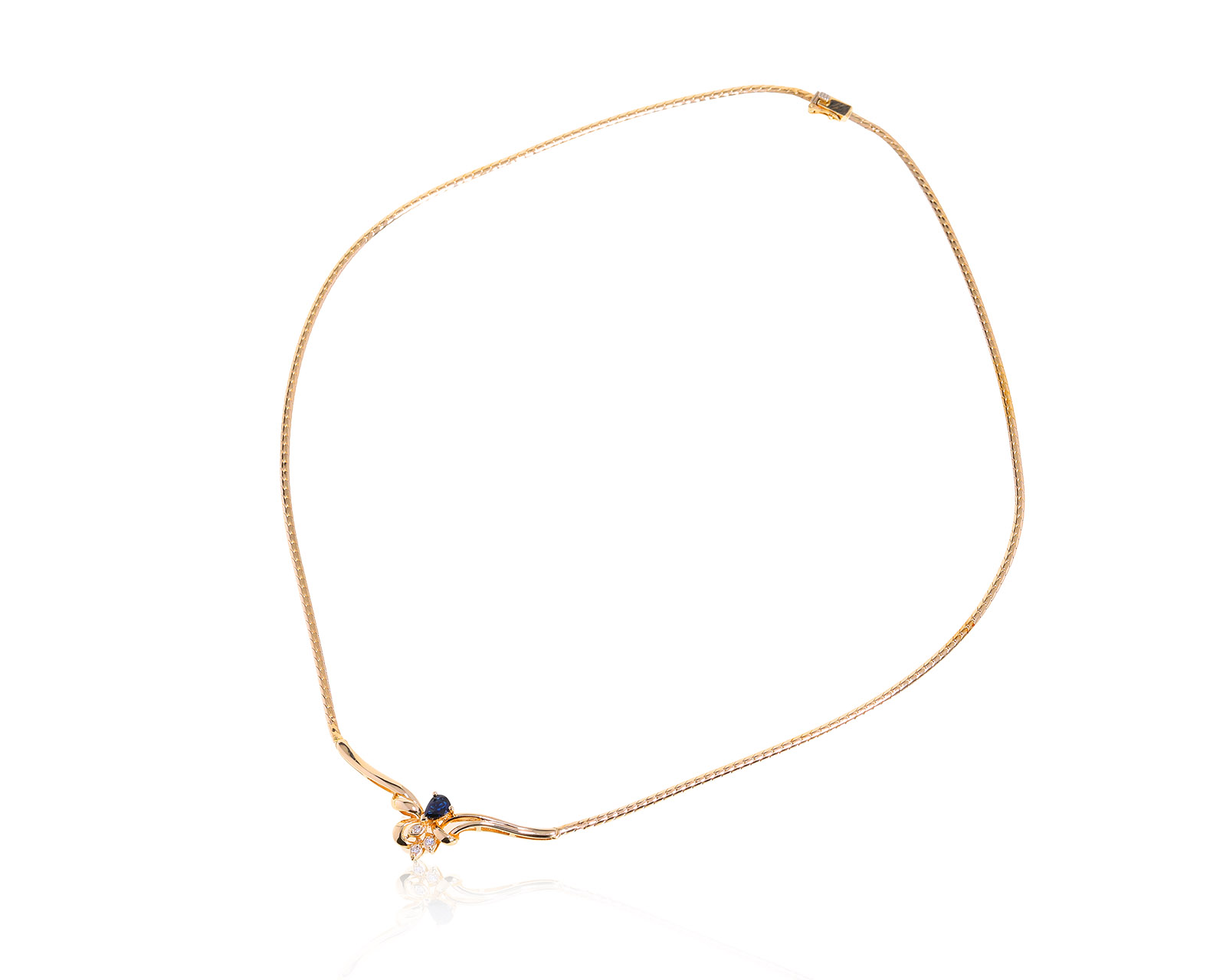 Богатое золотое колье с сапфиром 0.29ct