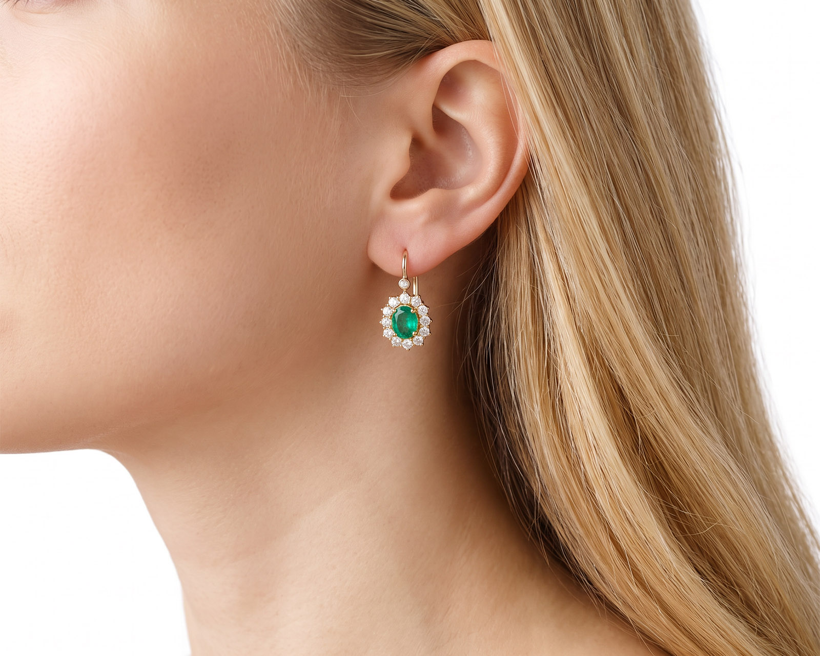 Золотые серьги с изумрудами 1.20ct и бриллиантами 1.22ct