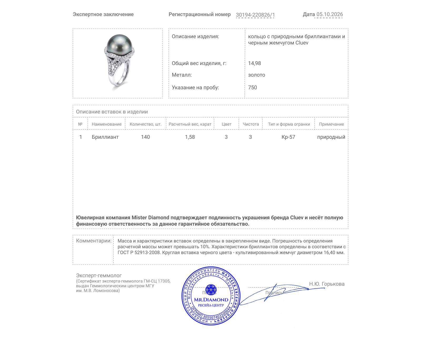 Оригинальное золотое кольцо с бриллиантами 1.58ct Cluev
