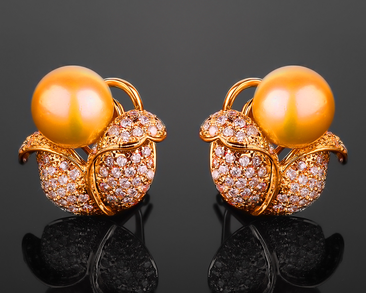 Жемчужные золотые серьги с бриллиантами 1.85ct 170817/4