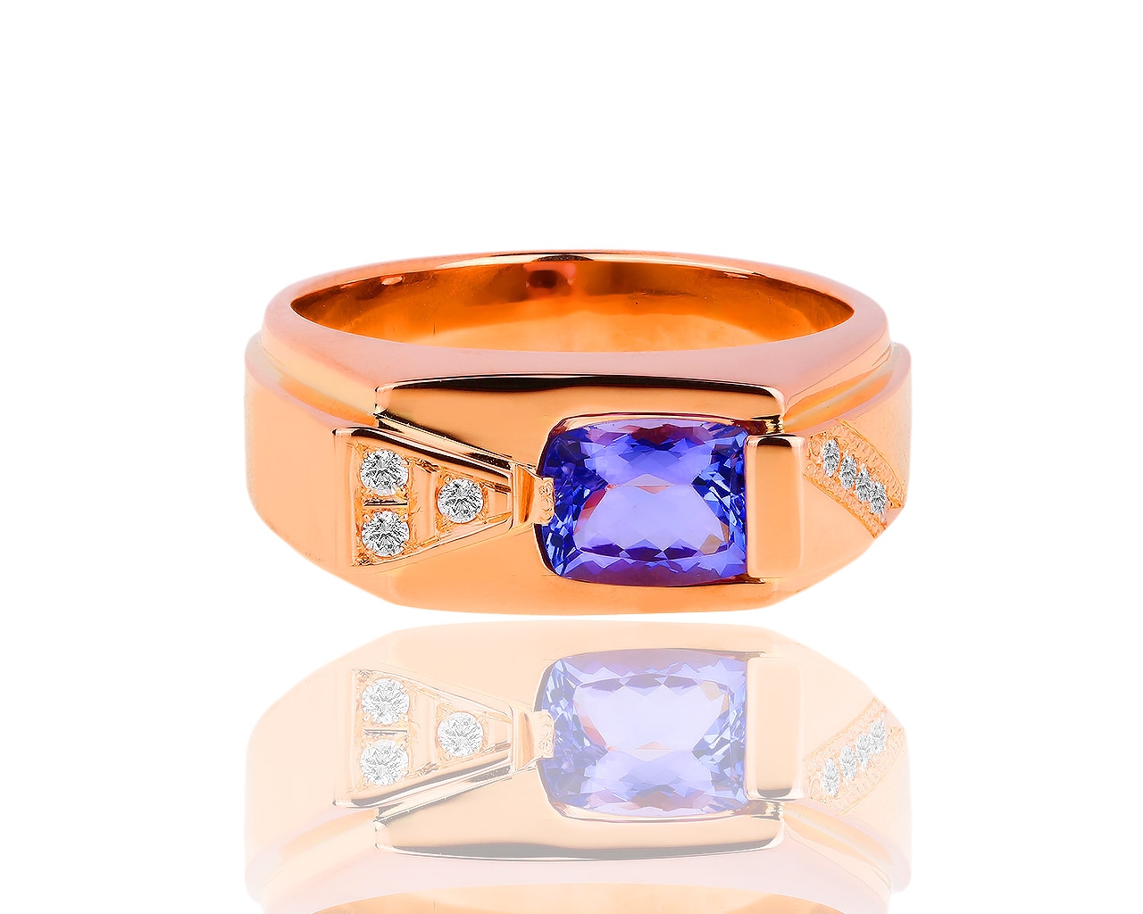 Массивное золотое кольцо с бриллиантами и танзанитом 1.54ct 140818/5
