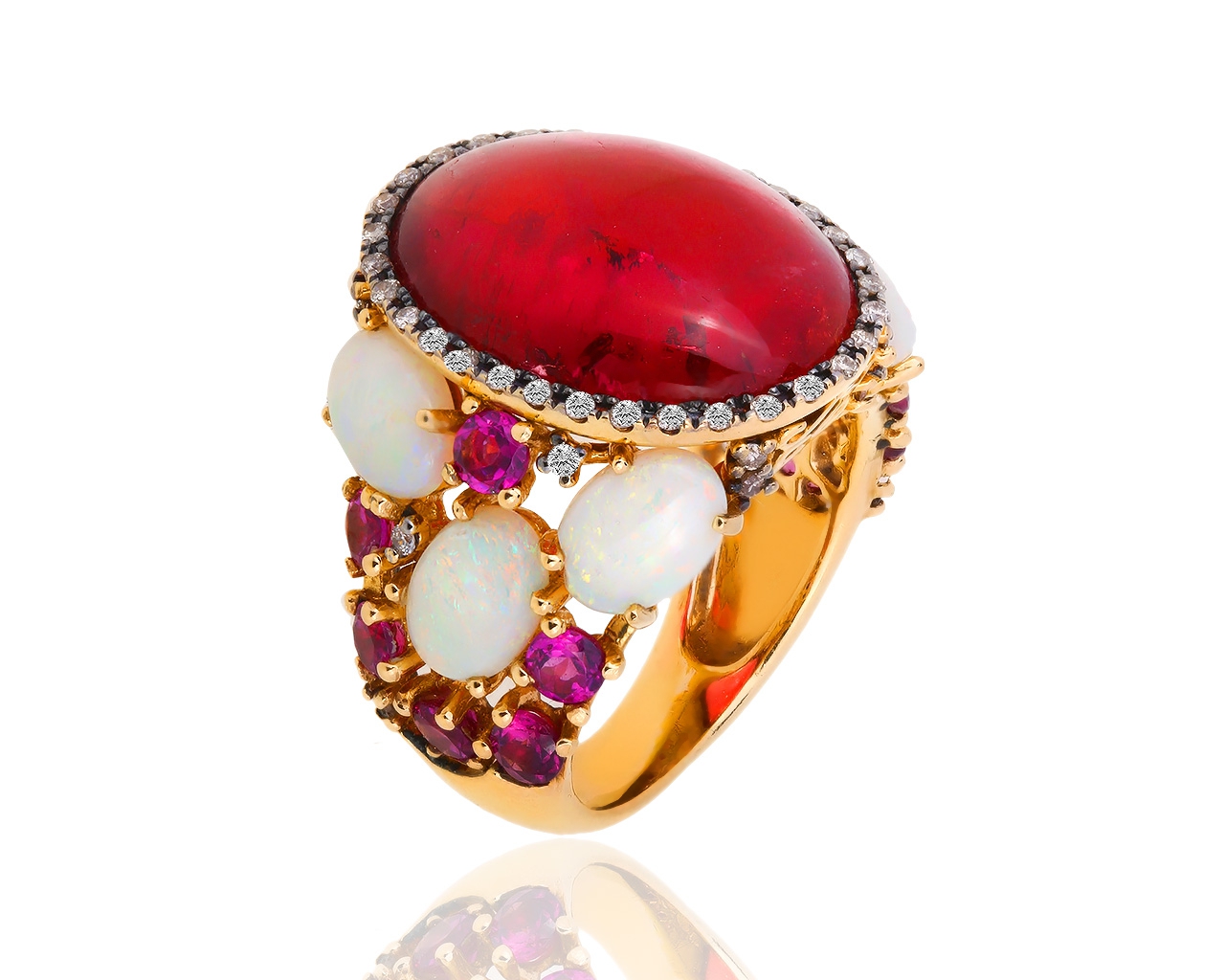 Яркое золотое кольцо с турмалином и бриллиантами 0.23ct 201218/10