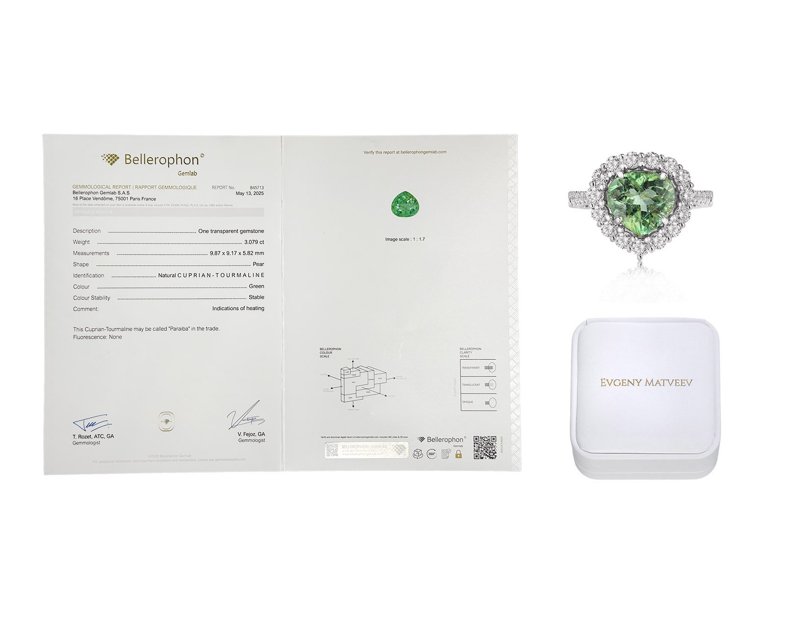 Золотое кольцо с зеленым турмалином параиба 3.08ct Evgeny Matveev